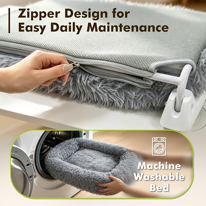 Zoratoo Cloud-Snuggle Cat Window Perch with 4-Sided Ultra-Thick & Fluffy Plush Cushion Bed, Foldable Cordless Cat Window Hammock for Window with Sturdy Metal Frame for Large Cats and Kittens (M, Gray)