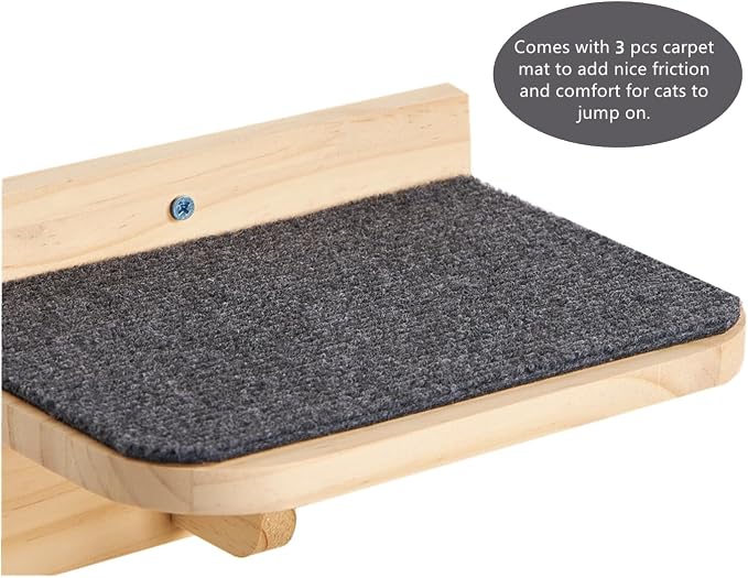 SHENGOCASE 2-Pack Wooden Cat Wall Window Bed with Handwoven Guardrail, Wall-Mounted Perch Furniture Set with 3 Steps