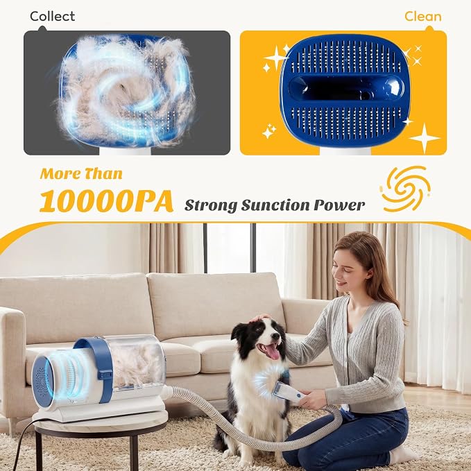NEWBULIG Pet Grooming Vacuum Kit, 2.5L Dust Cup, 3 Suction Modes and 5 Groomer Tools, Dog Clippers with Cordless Low Noise for Cats, Dogs Other Animals Hair Trimmer