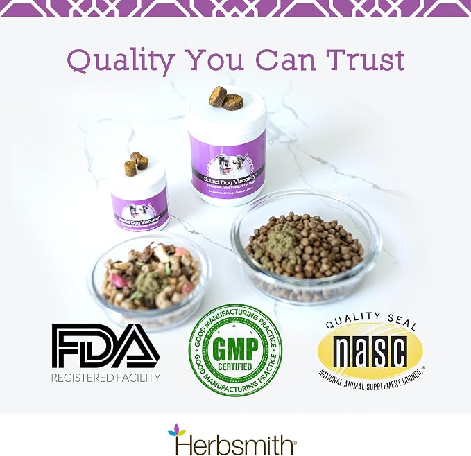 Herbsmith Sound Dog Viscosity – Advanced Joint Support for Dogs – Veterinarian Recommended Glucosamine for Dogs, Hyaluronic Acid, Chondroitin, MSM – Natural Arthritis Pain Relief – 120ct Large Chews