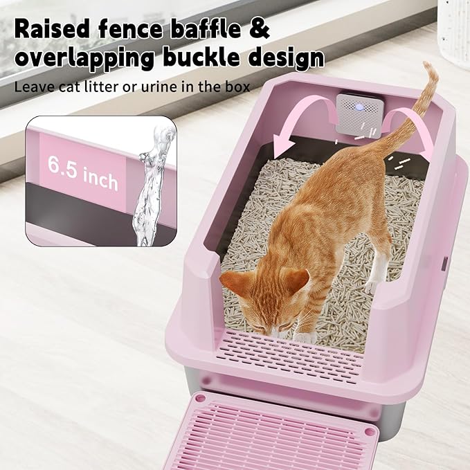 RIZZARI 2-Pack Open-Top Stainless Steel Cat Litter Boxes - Large Pink, Non-Stick & Odor Resistant, Easy-Clean Trays with High Sides, for Indoor Use, Apartments & Multi-Cat Homes