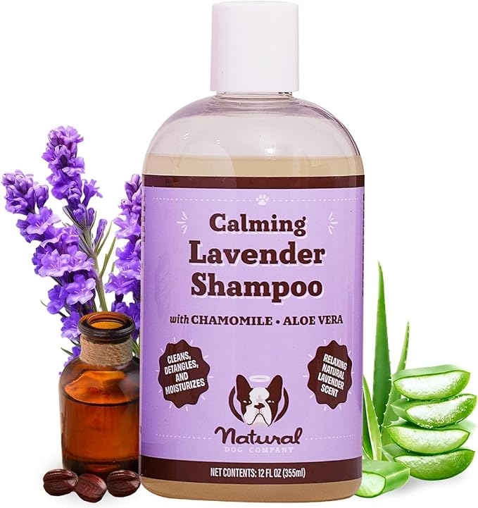 Natural Dog Company Calming Lavender Dog Shampoo – Hypoallergenic Deodorizing Wash for Smelly Dogs, Gentle Moisturizing Formula with Aloe Vera & Chamomile, 12 oz