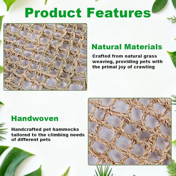Bearded Dragon Hammock 2 Pcs Large Lizard Reptile Hammock in Seagrass Climbing Fiber Habitat Tank Accessories Jungle Toys for Lizard, Leopard, Gecko, Snake, Iguana, Amphibian