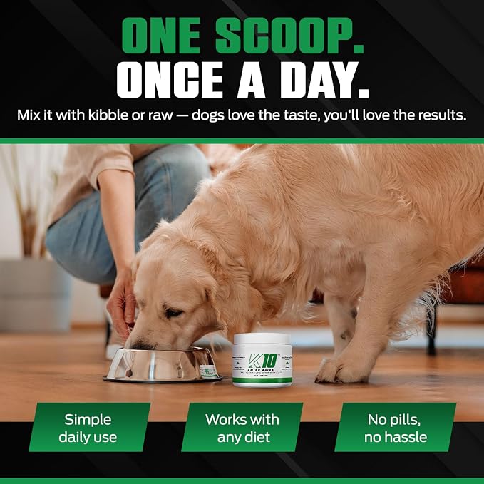 K10 Amino Acids for Dogs – All-in-One Cellular-Level Amino Acids Supplement for Joints, Muscles, Immunity, Digestion, Skin & Coat – Dog Supplement to Support Vitality, Strength, Recovery & Wellness