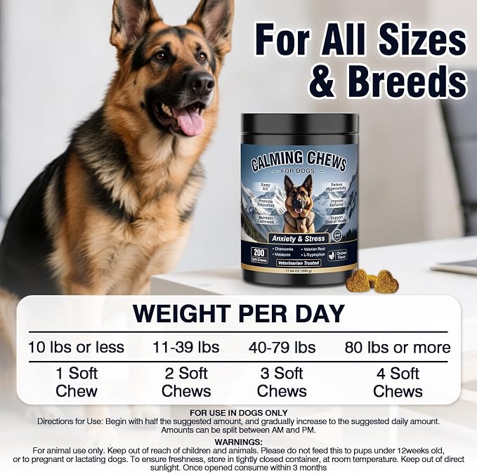 Calming Chews for Dogs 200ct, Dog Calming Chews - Anxiety and Stress Relief Treats Melatonin Bites Sleep Aid for Small/Medium/Large Dogs Calm Dog - Separation, Fireworks, Thunder, Barking - Chicken