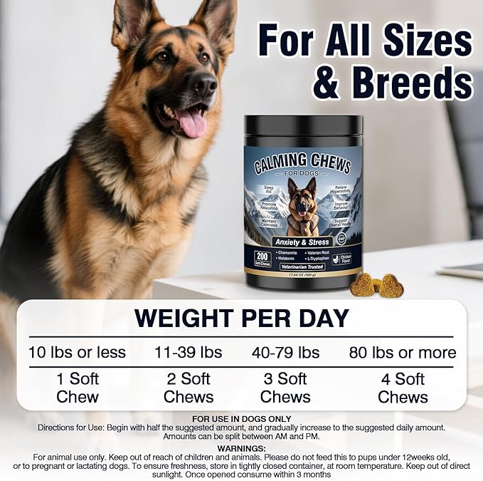 Dog Calming Chews 200ct Calming Chews for Dogs - Anxiety and Stress Relief Melatonin Treats Sleep Aid Bites for Small/Medium/Large Dogs Calm Dog Separation, Fireworks,Thunder, Barking,Chewing