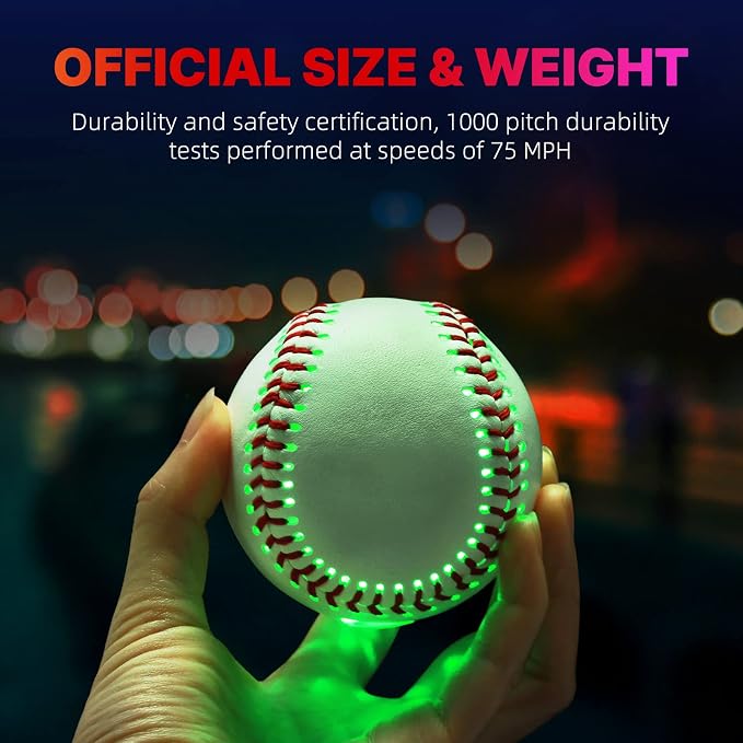 Glow in The Dark Baseball - Rechargeable LED Light Up Ball with 6 Color Changing Modes | Regulation Size & Weight for Kids, Teens, Adults & Baseball Fans