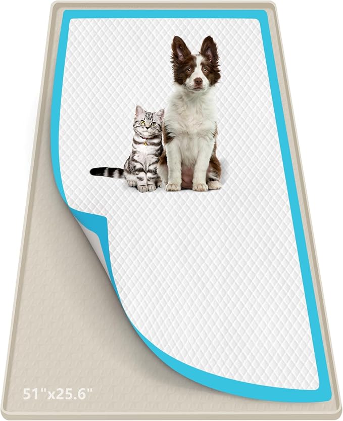 Pee Pad Holder for Dogs, 51" x 25.6" Silicone Pee Tray Mat Leak-Proof, High Edge, No Spill Pet Pad Holder for Puppy, Cat, Rabbit, Training Pads for Floor Protection, No Pee Pads (Beige)
