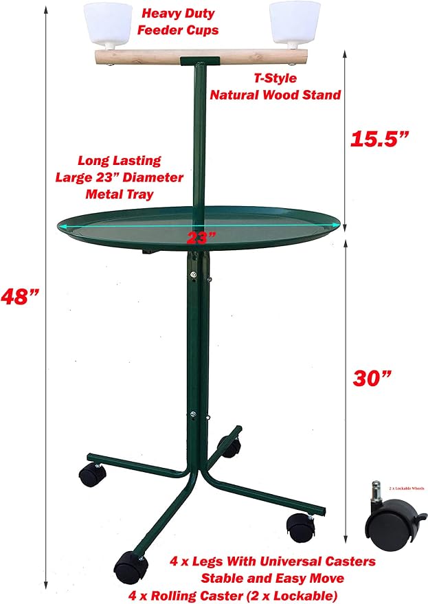 Large 23" Play T-Stand Perch Metal Base Parrot Bird Cage Amazon African Grey Macaw Cockatoo (23", Green)