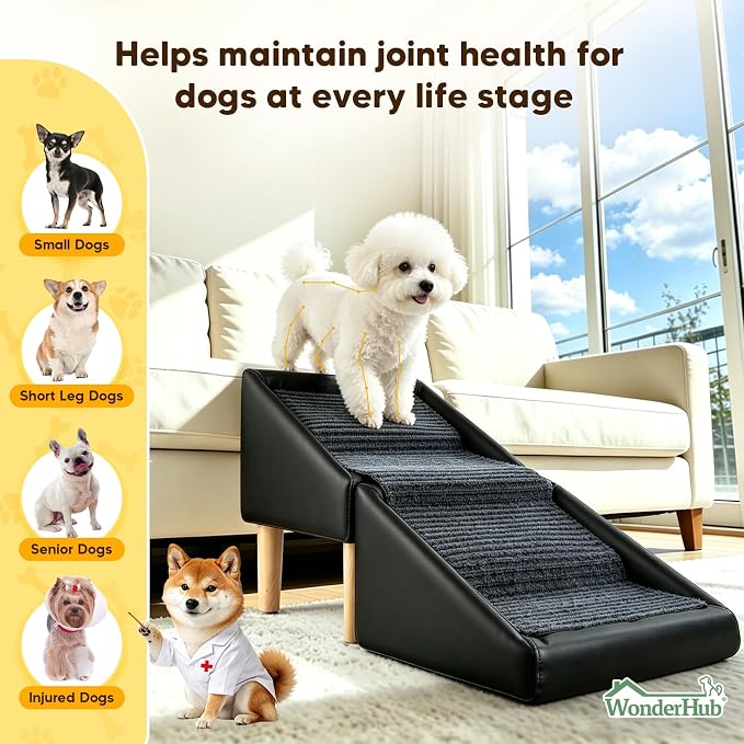 2-in-1 Foldable Dog Stairs & Ramp,Non-Slip, 17.13" H,(Black) | For small, puppy, senior, and injured dogs – easy access to couch or bed