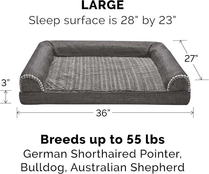 Furhaven Replacement Dog Bed Cover Luxe Faux Fur & Performance Linen Sofa-Style, Machine Washable - Charcoal, Large