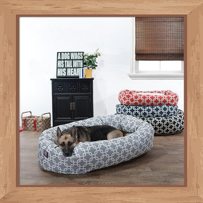 Majestic Pet 52 Inch Links Sherpa Calming Dog Bed Washable – Cozy Soft Round Dog Bed with Spine for Head Support - Fluffy Donut Dog Bed 52x35x11 (inch) – Round Pet Bed X- Large - RED