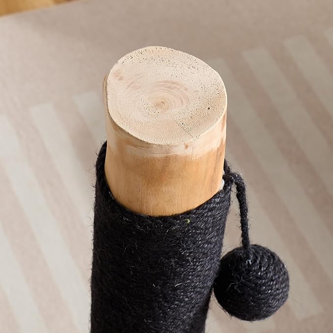 29" Tall Solid Wood Cat Scratching Post for Indoor Cats, Extra Stable Heavy Base, Natural Sisal Scratcher with Hanging Ball, Furniture Protector for Kittens & Adult Cats, Beige