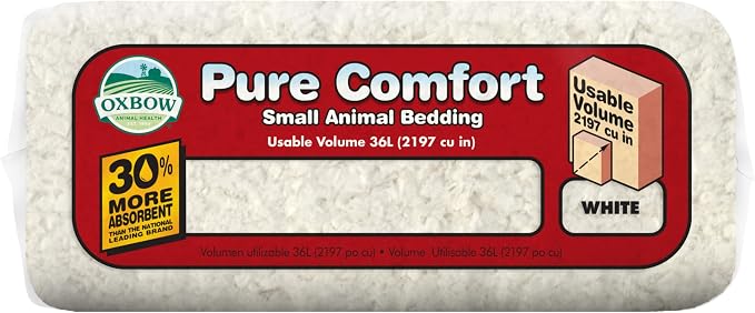Oxbow Pure Comfort Small Animal Bedding, Odor & Moisture Absorbent Litter for Bunny Litter Box, Low Dust Bedding for Guinea Pig Cage, White Paper, 36 Liter Bag