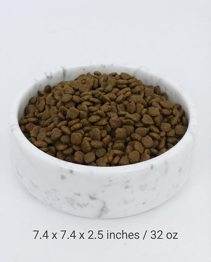 OOBOOB Natural Marble Dog Bowls, Non-Slip Heavyweight Dog Food Bowl and Dog Water Bowl for Dogs and Cats, Minimalist Design with Unique Veining, 32 Oz Capacity for Small to Medium Pets