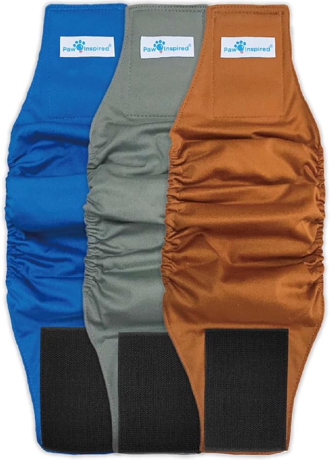 Paw Inspired Belly Band Male Dog WRAP Washable, Black Lining, X-Small, 3 Count