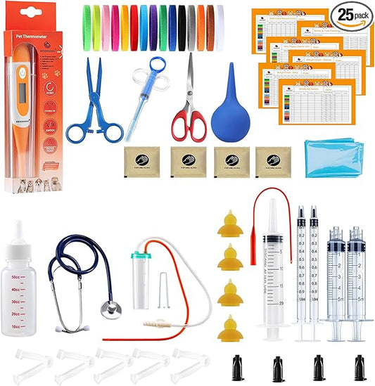 REDDOUDOU Puppy Kitten Whelping Kit, Whelping Kit with Feeding Nipple Bottle Stethoscope Scissors Cord Clamps Aspirator etc Full kit