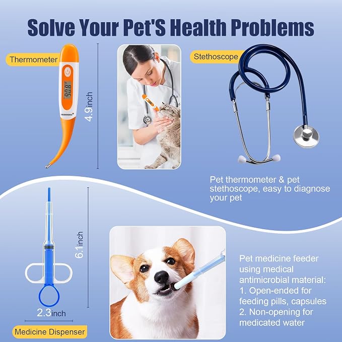 REDDOUDOU Puppy Kitten Whelping Kit, Whelping Kit with Feeding Nipple Bottle Stethoscope Scissors Cord Clamps Aspirator etc Full kit