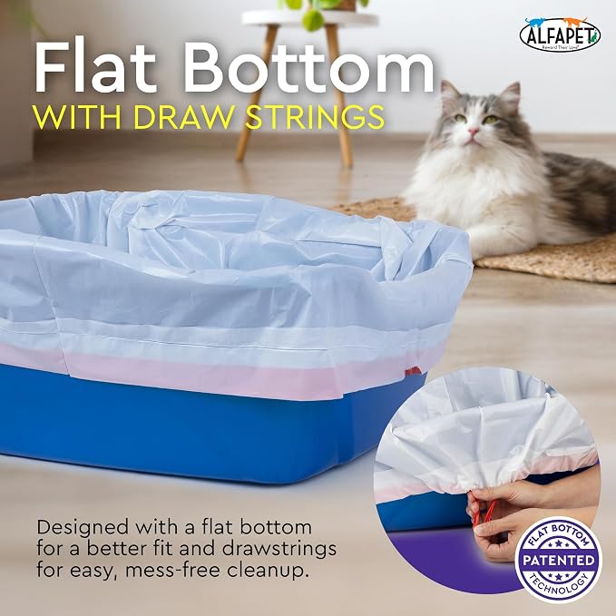 Cat Litter Box Liners Alfapet Heavy Duty Flat Bottom- Extra Giant 15 Count - Tear-Resistant Cat Litter Bags - Kitty Litter Liners for Rectangular Litterbox Pans, 36” x 18” x 2MIL Thick 30 lb Capacity