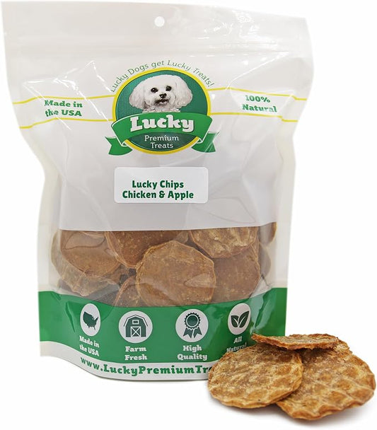 Lucky Premium Treats Chicken & Apple Lucky Chips for Dogs – Healthy Chicken Dog Treats Made in USA – 2 Ingredient Chicken Jerky Dog Treats – 12 oz Bag