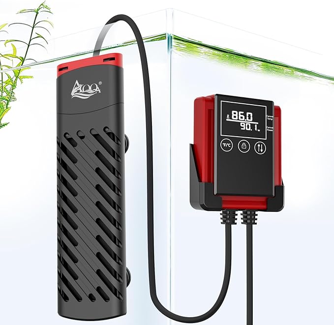 AQQA PTC Fish Tank Heater 500W for Aquarium 53-130 Gal Submersible with External Digital Controller Adjustable Temp Range 59-94℉ Overheat & Out-of-Water Auto Shut-Off Protection (500W for 53-130Gal)