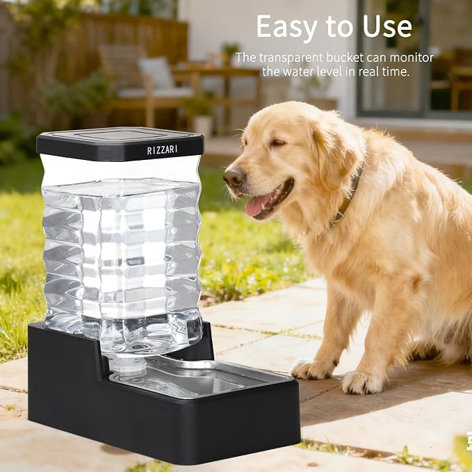 RIZZARI 9L Large Dog Water Dispenser, Gravity Automatic Pet Water Bowl with Filter-Free Design, Spill Resistant Waterer for Large Breed Dogs, Multi Pet Homes & Indoor Daily Use