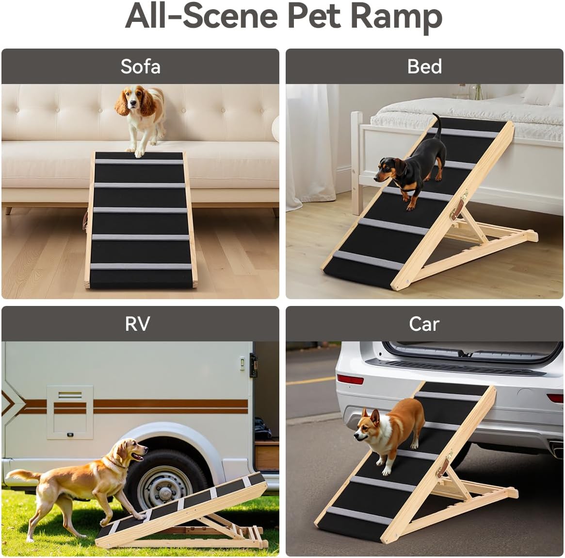 PawGiant Portable Dog Ramp for Bed, 39.4" L x 16.9" W Extra Wide Wooden Pet Ramp for Large Small Dogs, 5 Adjustable Heights from 14.5" to 26.3", Foldable Dog Ramp for Car Couch, Hold Up to 200LBS