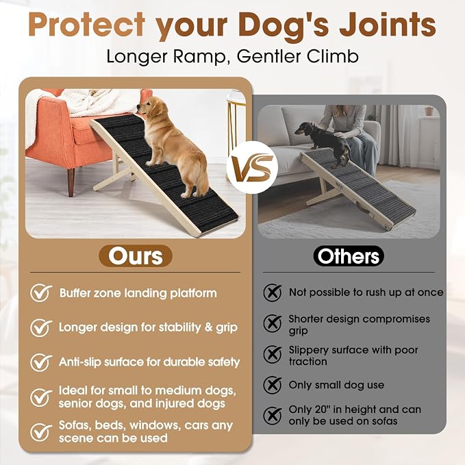 Dog Ramp for Bed - Foldable Small Medium Dog Ramp for Couch - 6 Adjustable Height from 13" to 22" - Stairs with High Traction Mat& Platform - Wooden Ramp for Dogs to Get on Bed Couch Car Up to 110LB