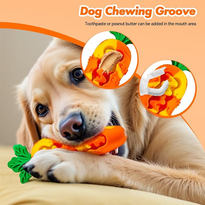 Indestructible Carrot Dog Toy for Aggressive Chewers - Tough Natural Rubber Chew Toy for Boredom, Interactive Treat Toy for Mental Stimulation - Durable Squeaky Toy for Small & Medium Dogs