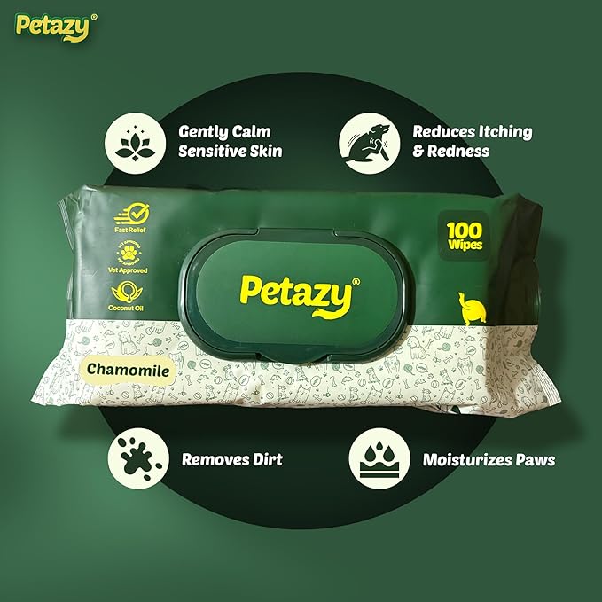 Petazy Pet Wipes for Dogs and Cats – 400 Count (8x8in) Hypoallergenic, Deodorizing Dog Wipes for Paws, Ears and Butt | XL with Aloe & Coconut Oil, Chamomile Scented | Includes 4 Grooming Glove Wipes