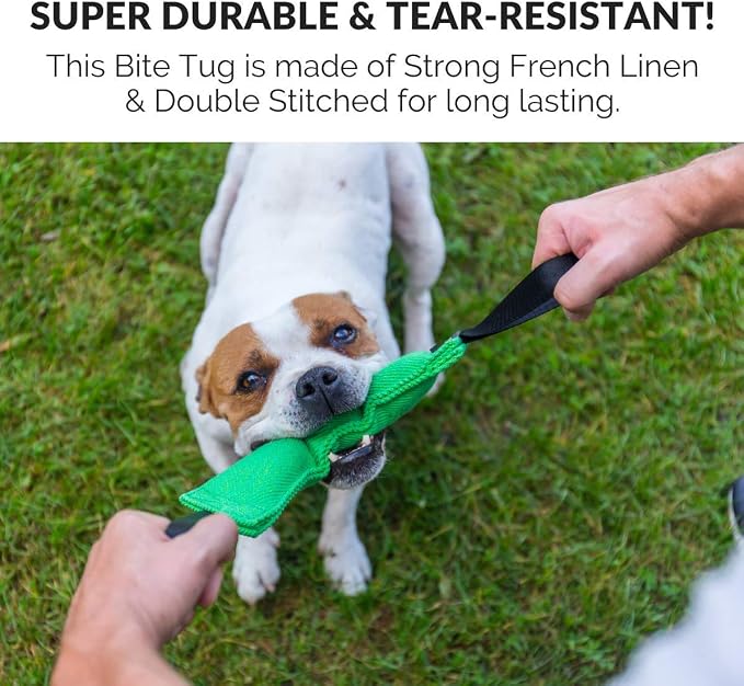 Bull Fit 2X K9 Dog Bite Tug Toy with Strong Handles - Made of Durable & Tear-Resistant French Linen - Perfect for Tug of War, Fetch & Puppy Training - Ideal for Medium to Large Dogs