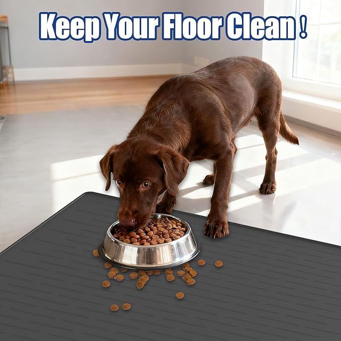 XXXXL Largest Pet Food Mat, 51.2"x25.6"(130cmx65cm) Silicone Dog Mats for Food and Water, Nonslip Pet Feeding Mats for Floors,Dog Cat Bowl Mat with Raised Edges, Light Gray