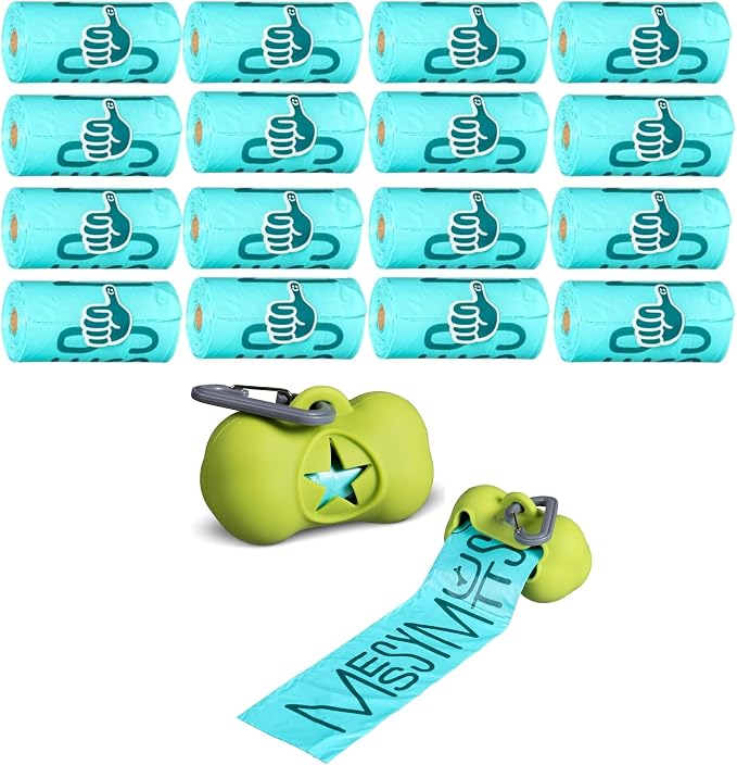 Messy Mutts Green Silicone Dog Poop Bag Dispenser with 240 Unscented Advanced BioRecycle™ Waste Bags & 16 Starter Bags | Easy Care Refill Rolls for Pet Cleanup