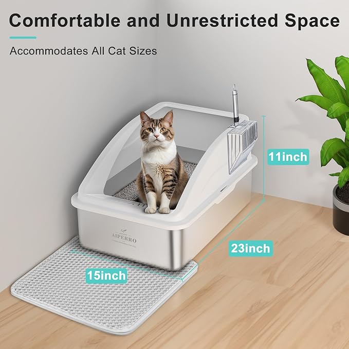 AIPERRO Stainless Steel Litter Box | XL and Small Metal Litter Box with High Sided | Anti-Urine Leakage| Non-Stick Bottom