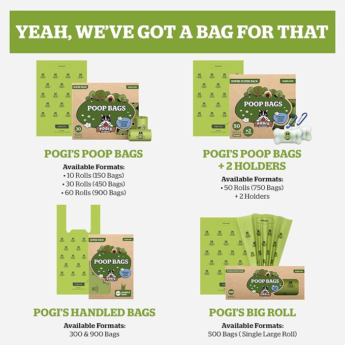Pogi’s Dog Poop Bags with Handles – Extra-Thick, Leak-Proof, Large, Unscented, 900-Count