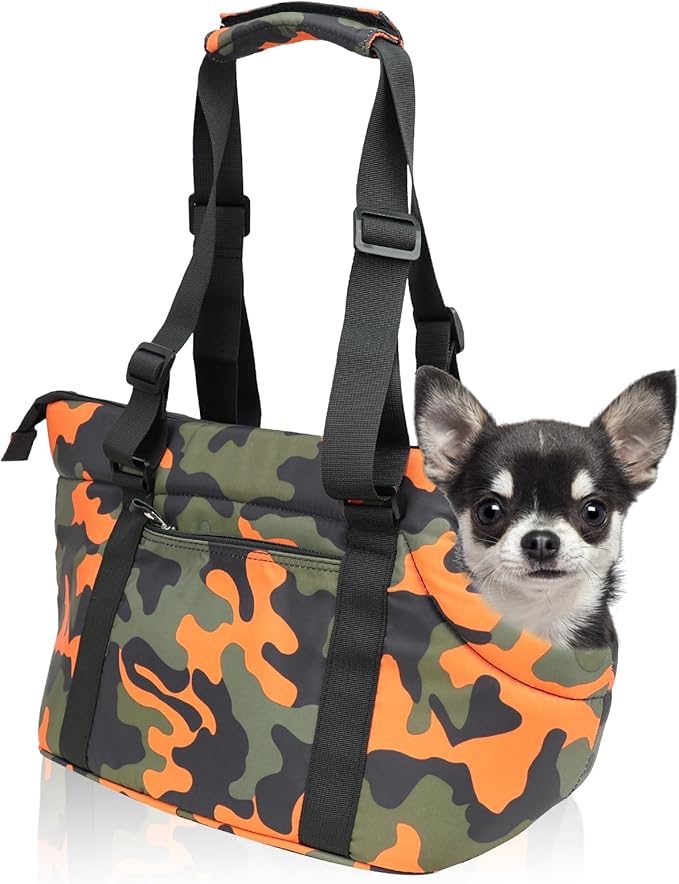 10mm Padded Tote Bag Carrier for Dog Cat Below 9 lb/4kg-Camouflage Orange