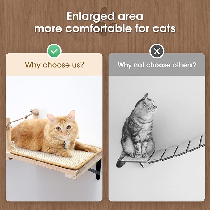 A.FATI Wall-Mounted Cat Roped Bridge Long for Indoor Cats, Cat Wall Shelves for Sleeping, Playing, Climbing, Wooden Cats Bed and Perches with Sisal Scratch Mat
