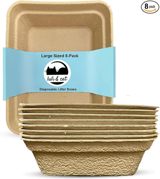 8-Pack Disposable Litter Boxes for Cats | Size Large | Durable and Water Resistant