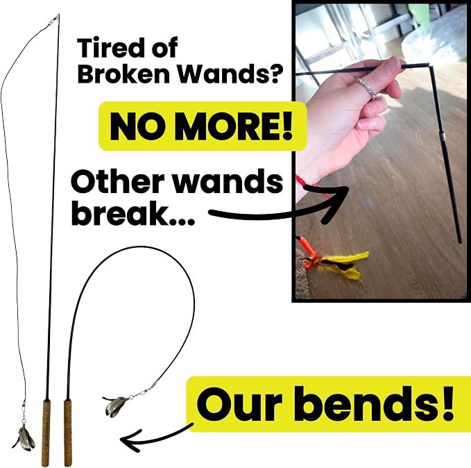 Forever Stick - The Unbreakable Cat Wand Toy, Durable Cat Toy Wand, Extra Long Cat String Toy, Cat Fishing Pole Toy for Bored Indoor Adult Cats, Cat Stick Toy, Cat Feather Wand, Cat Teaser Wand