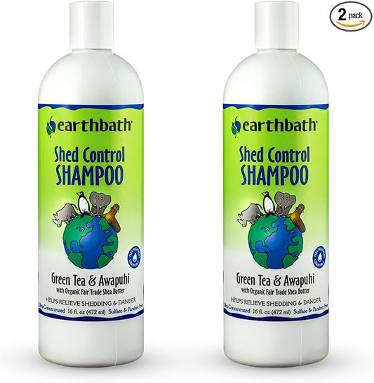 earthbath, Green Tea & Awapuhi Shed Control Dog Shampoo - Cruelty Free Dog Shampoo, Helps Relieve Shedding & Dander, Gentle Dog Wash, Made in USA, Dog Bathing Supplies - 16 Oz (2 Pack)