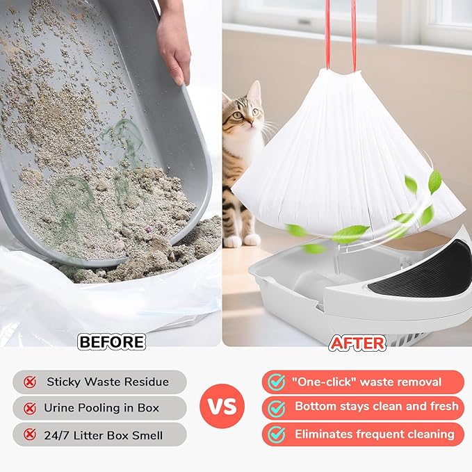 80 Count Thicken Cat Litter Box Liners Compatible With Automatic Cat Litter Box and Litter Box Robot 4 and 3,Heavy Duty Drawstring Kitten Litter Drawer Liners Disposable 25" x 16"