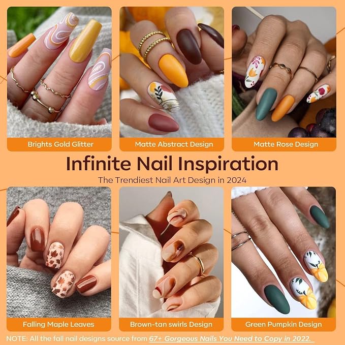modelones 40 Pcs Gel Nail Polish Set, Nude Brown Green Red Purple Orange Gold Jelly White Colors Blooming Gel Polish Kit with Base Coat & Matte Glitter Glossy Top Coat DIY Mani Gfit