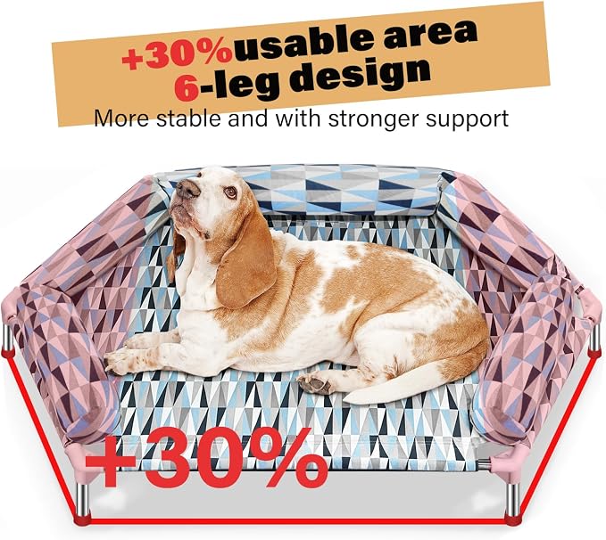 Orthopedic Dog Bed - Beds Bolster,Cooling Elevated Dog Beds with Metal Frame,Raised Dogs Bed,Easy to Assemble,Up to 130 lbs,X-Large (51" L x 32.3" W x 7.8" Th)