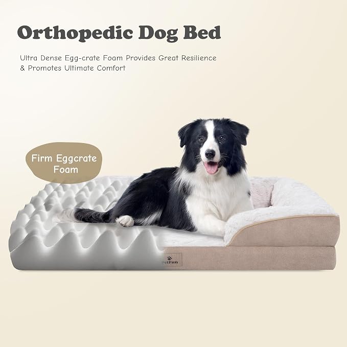 Orthopedic Dog Bed for Large Dogs - Big Washable Dog Sofa Beds Large, Supportive Foam Pet Couch Bed with Removable Washable Cover, Waterproof Lining and Nonskid Bottom, 36'', Beige
