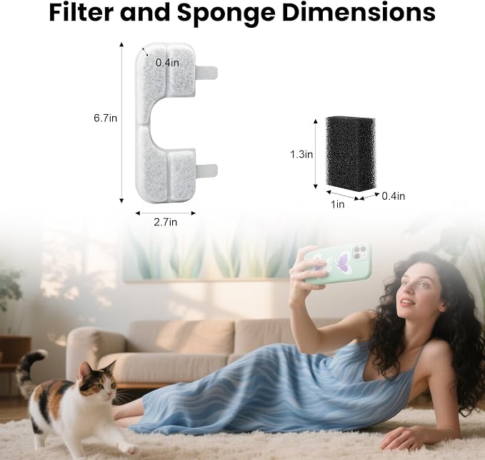 16 Pack Replacement Filters & 16 Pump Filter Sponges for Qinliy Q108 123oz/3.5L Stainless Steel Cat Water Fountain Filter Replacement
