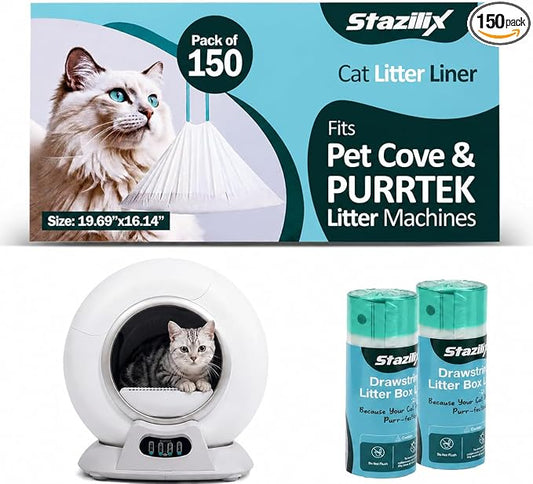 150 Count Cat Litter Liners - Compatible with Petcove & Purrtek Litter Boxes – Heavy Duty, Leak-Proof