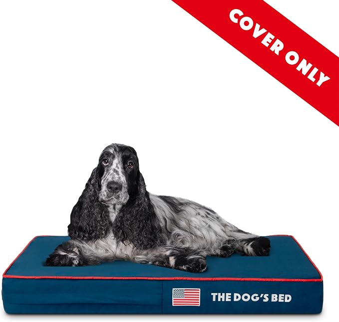 The Dog’s Bed Replacement Outer Cover, Oxford Fabric, Blue with Red Trim & USA Flag, Medium, 4-Inch