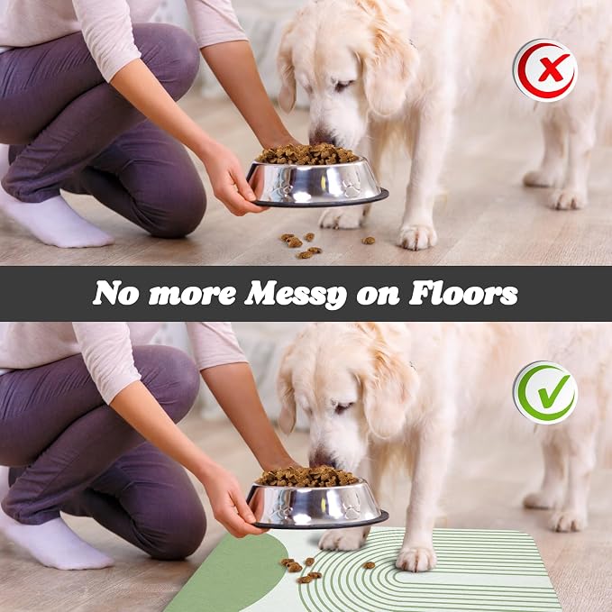Dog Food Mats,Cat Absorbent Water Bowl Feeding Mats Pet Placemats for Food and Water Green Bohemia 24 * 32 inch