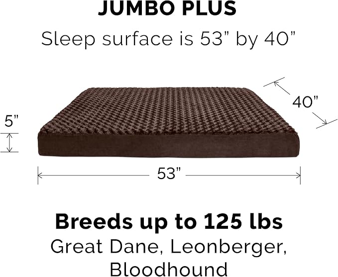 Furhaven Orthopedic Dog Bed for Large Dogs w/ Removable Washable Cover, For Dogs Up to 125 lbs - Ultra Plush Faux Fur & Suede Mattress - Chocolate, Jumbo Plus/XXL