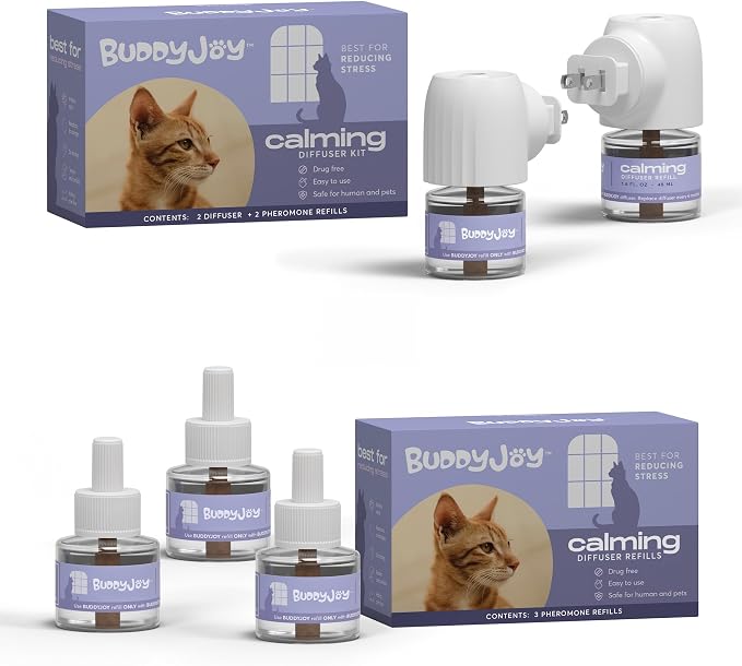 Cat Calming Diffuser Bundle – Long-Lasting 30-Day Formula with Pheromones for Stress Relief, Relaxation, and Anxiety Reduction in Cats Easy to Use – (2 Diffusers + 5 Refills)
